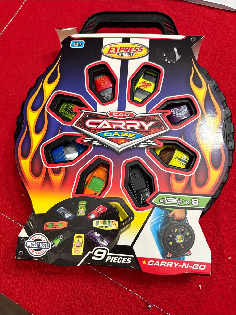 Express Wheels Carry Case with 8 Assorted Color Toy Cars - Red Case